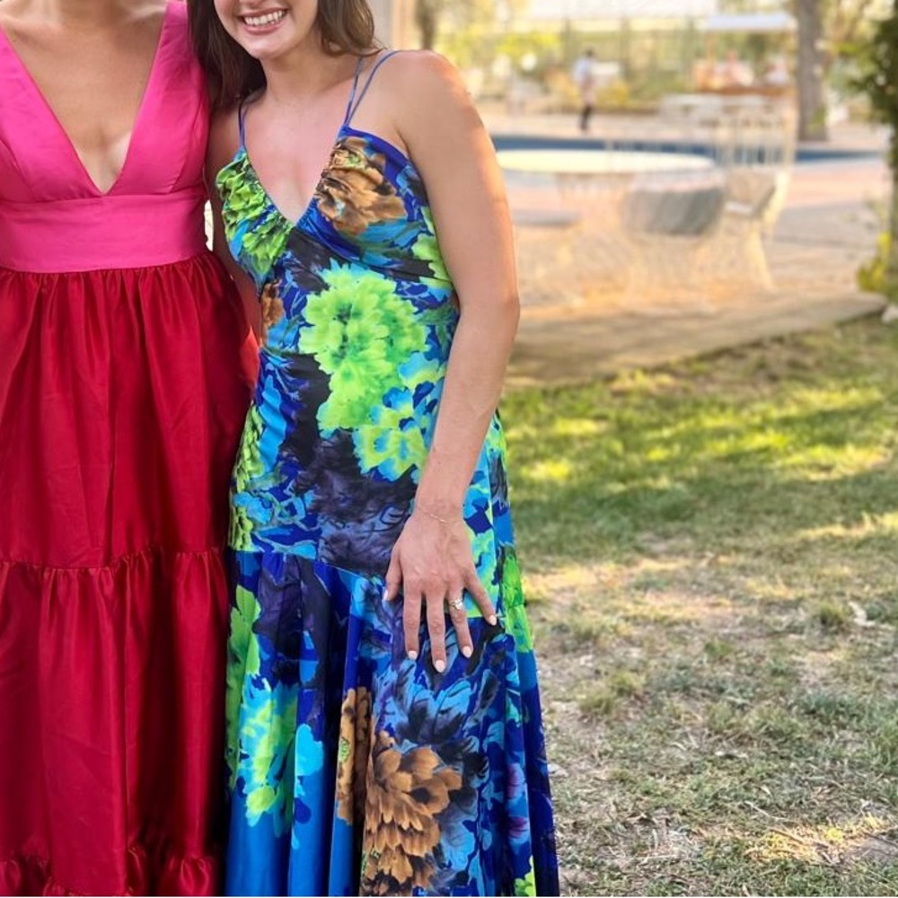 Anthropologie Delfi Collective Blue Floral Drop Waist Dress - Picture 5 of 6